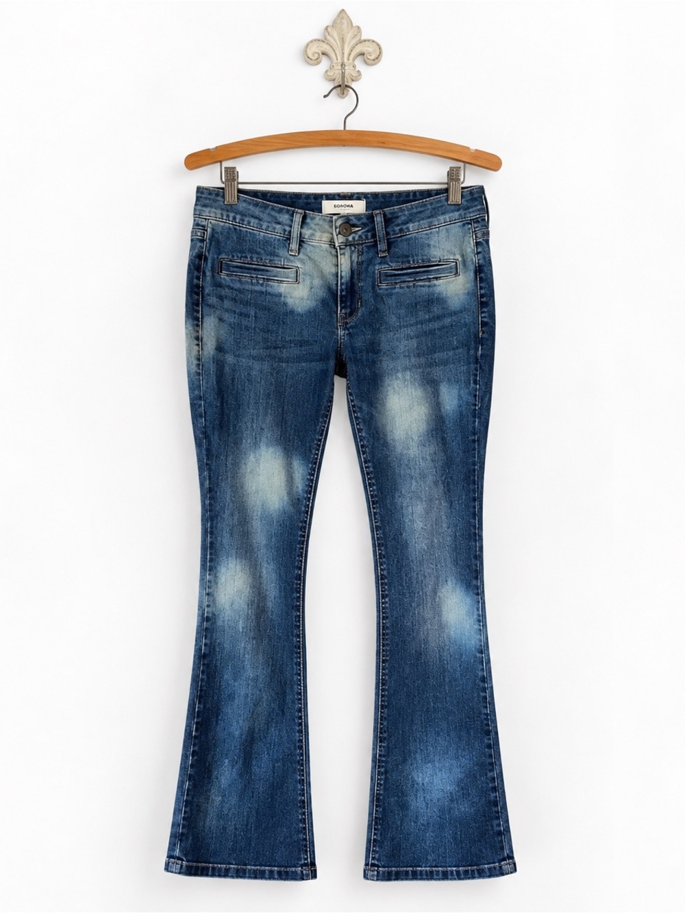 Sonoma dark blue bleach tie dye slim stretch boot cut bohemian jeans 4